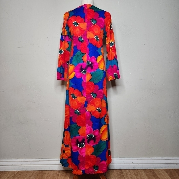 Vintage Mid Century Mod 60s Handmade Floral Maxi Dress Size‎ Small - Picture 5 of 15